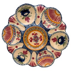 Plato de ostras de loza francesa Henriot Quimper, hacia 1930