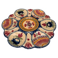 Plato de ostras de loza francesa Henriot Quimper, hacia 1930