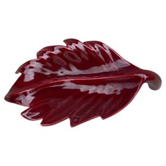 Mid-Century Red Majolica Leaf Dish or Catchall tray Vallauris
