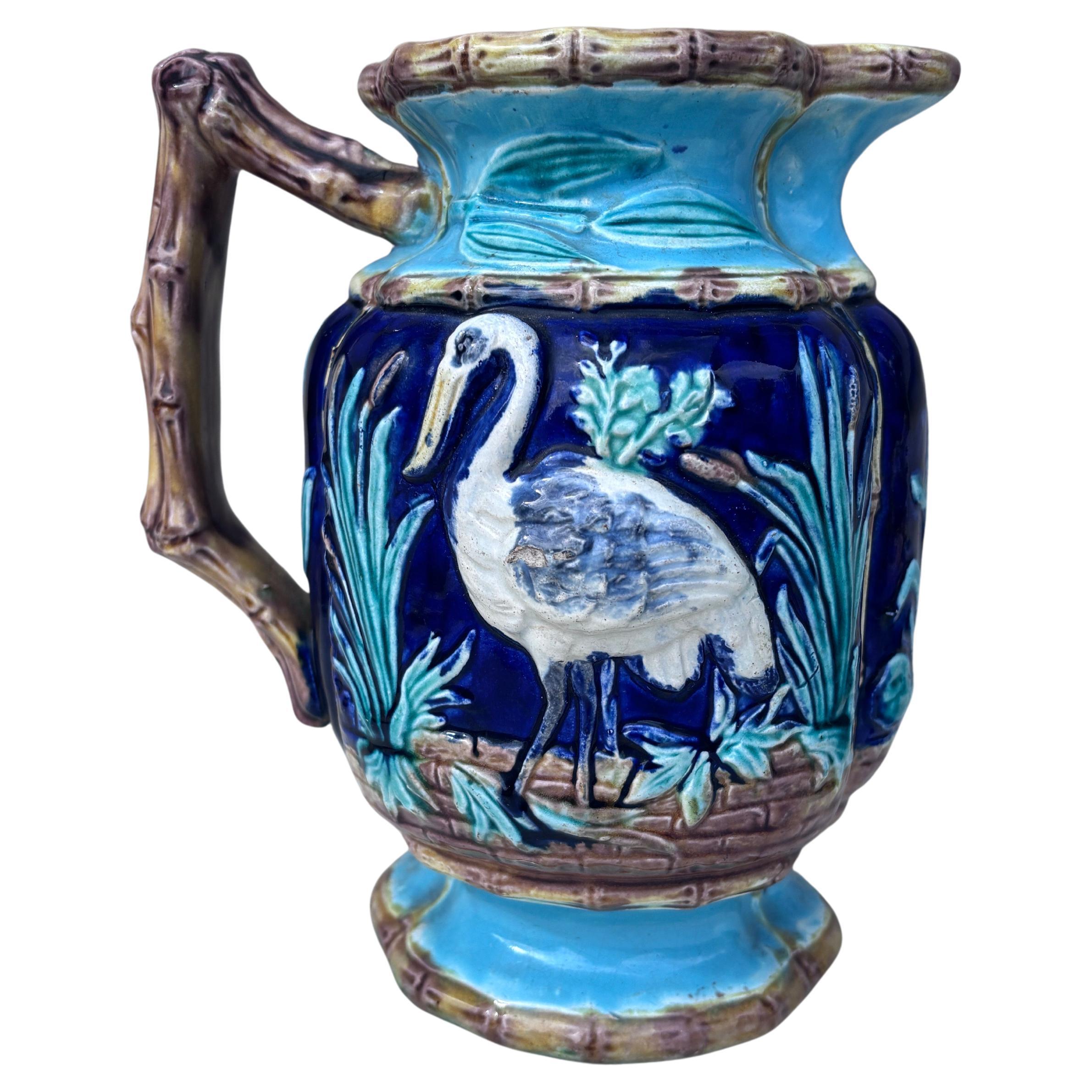 Pichet Joseph Holdcroft anglais du 19ème siècle Herons & Bamboo Bon état - En vente à Austin, TX