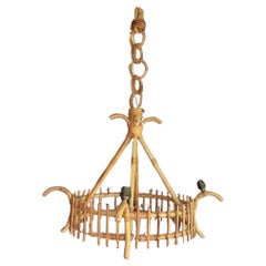 Large Mid-Century Rattan Chandelier Louis Sognot