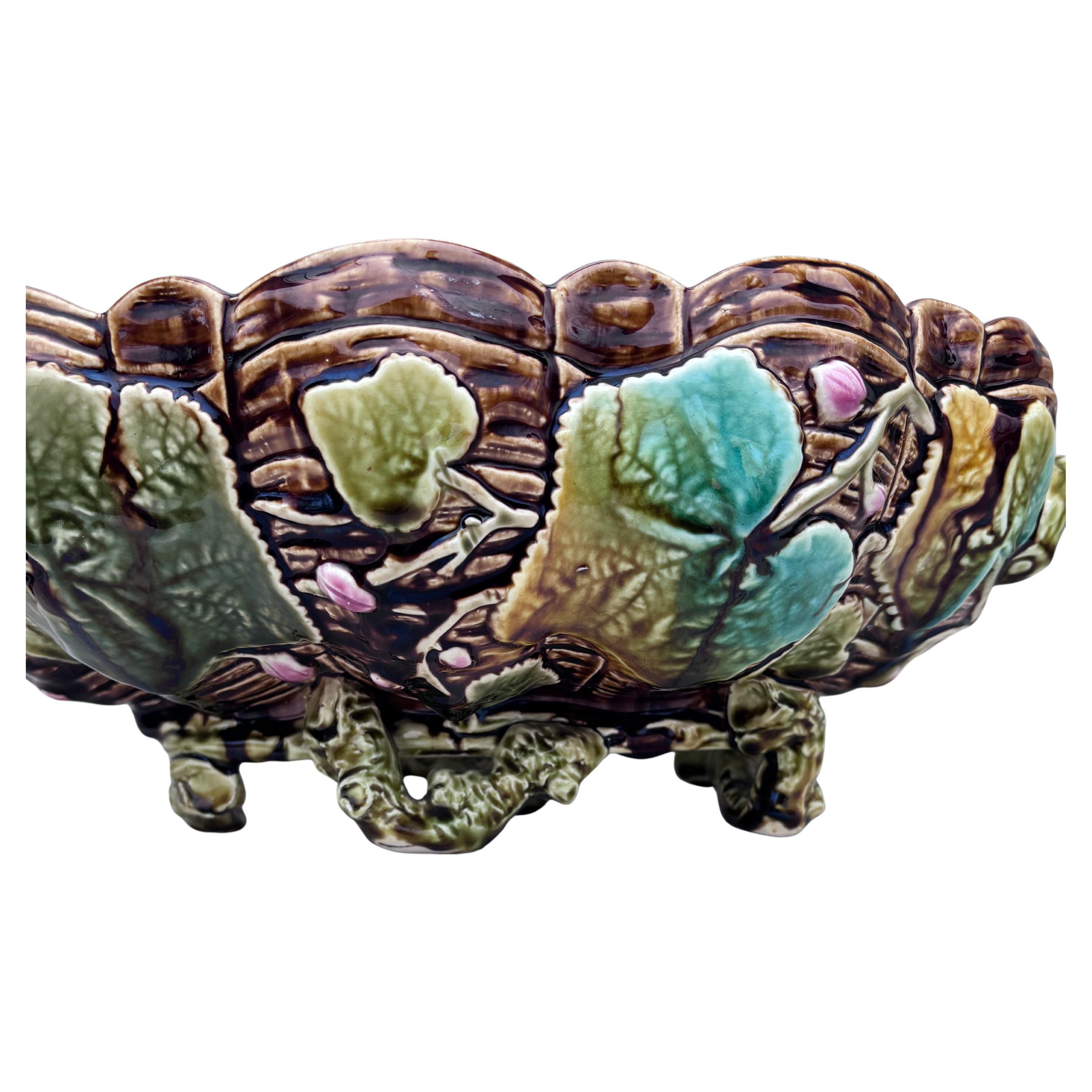 19th Century French Majolica Pumpkin Leaves Centerpiece Choisy-le-Roi For Sale 3