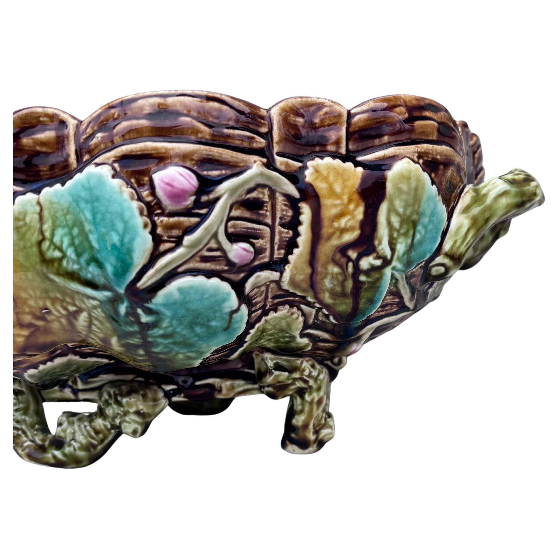 19th Century French Majolica Pumpkin Leaves Centerpiece Choisy-le-Roi For Sale 2