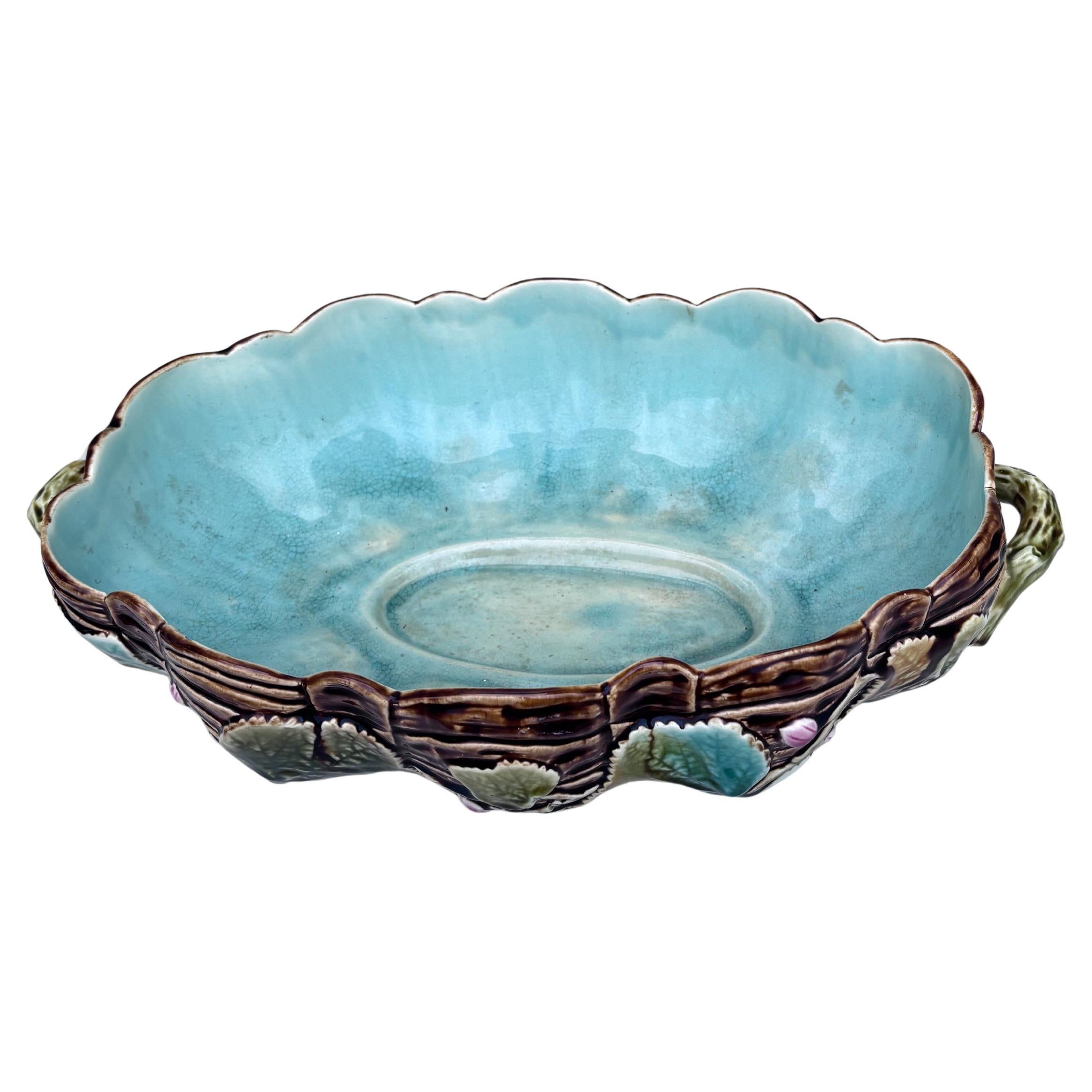 19th Century French Majolica Pumpkin Leaves Centerpiece Choisy-le-Roi For Sale 1