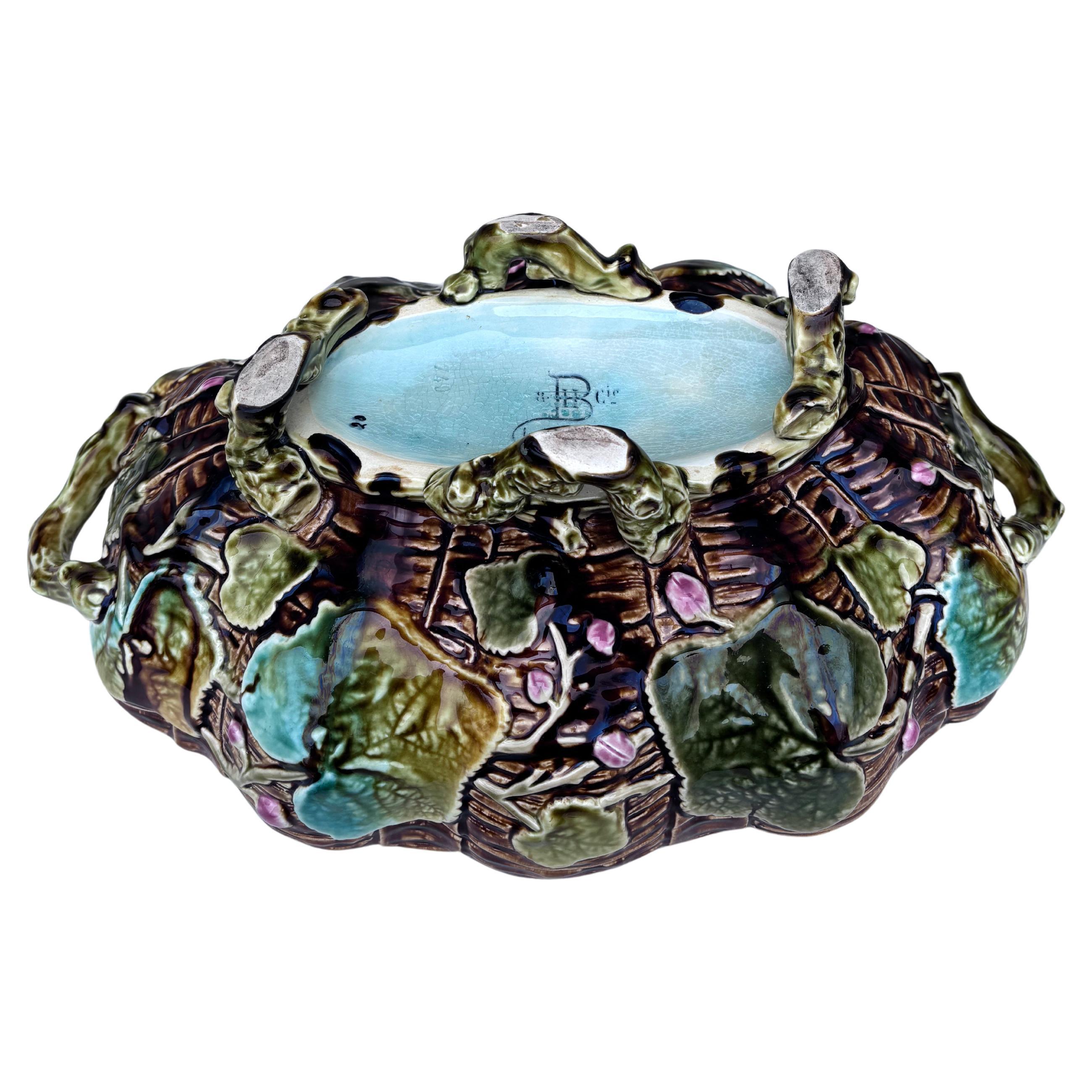 Late 19th Century 19th Century French Majolica Pumpkin Leaves Centerpiece Choisy-le-Roi For Sale