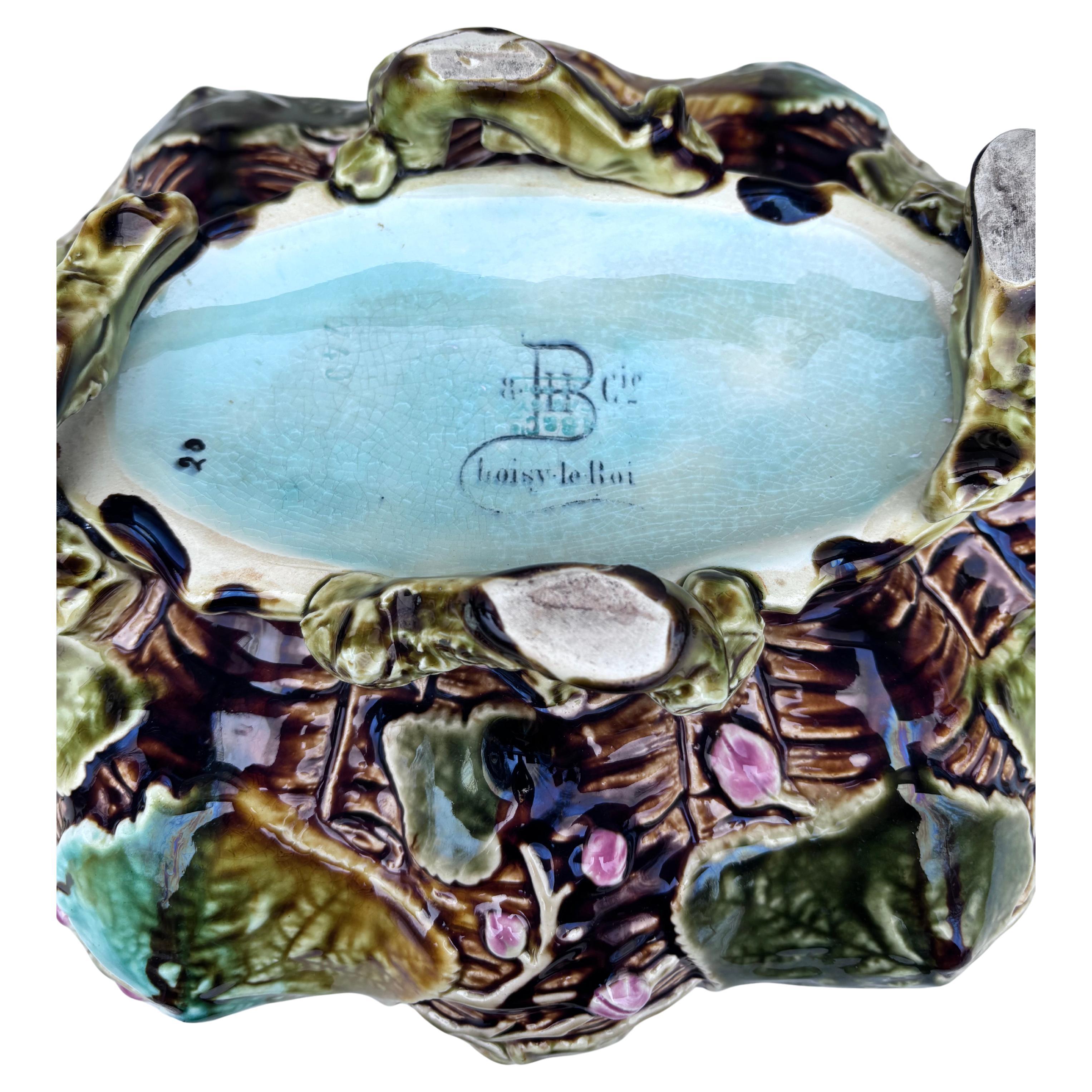 19th Century French Majolica Pumpkin Leaves Centerpiece Choisy-le-Roi For Sale 4