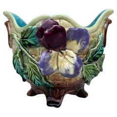 French Majolica Pansies Cache Pot, circa 1880