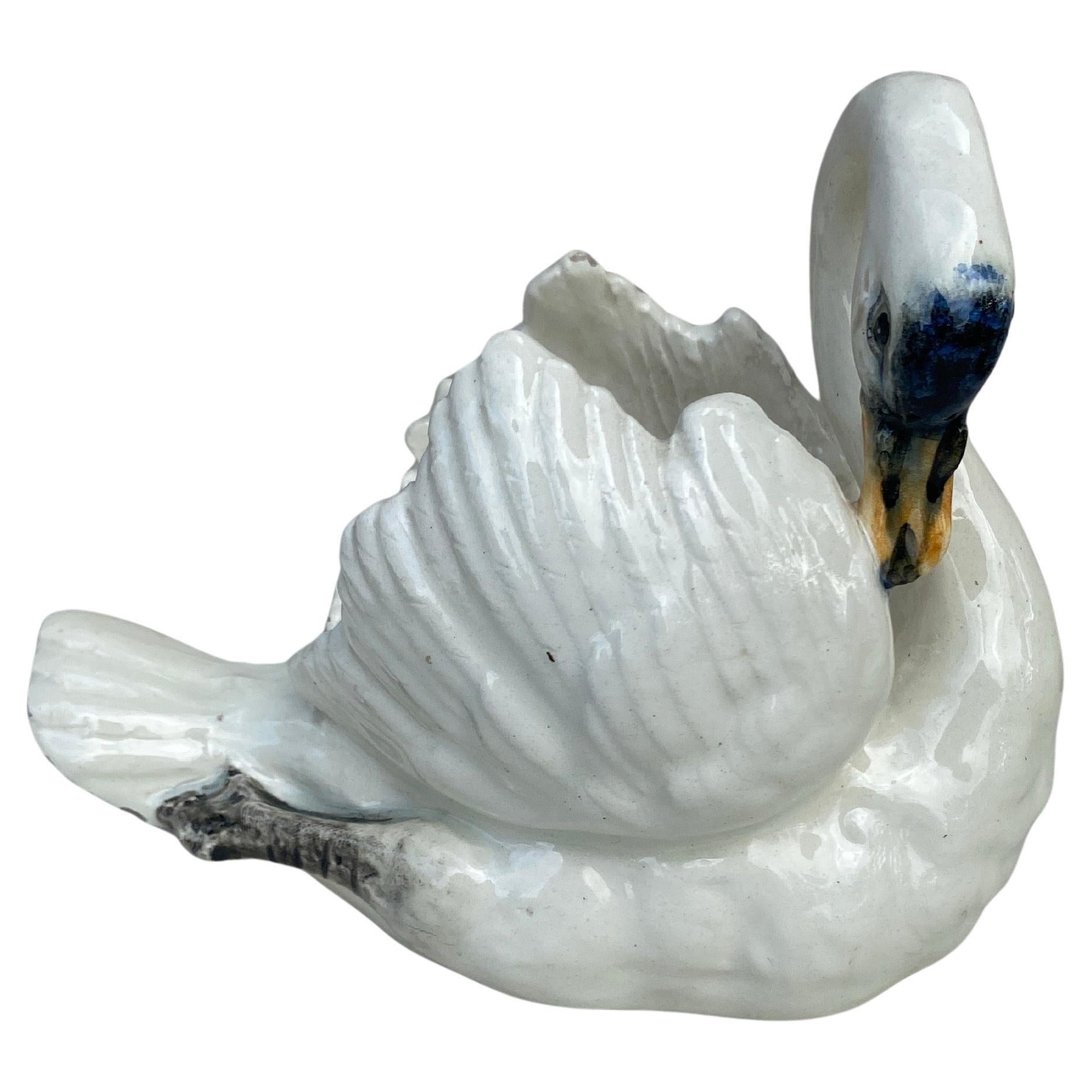 Majolica White Swan Jardinière Delphin Massier, circa 1890