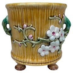 19th Century Majolica Bamboo Cache Pot Sarreguemines