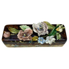 Large Rare 19th Century Majolica Flowers Box