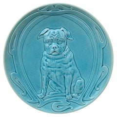 Large French Majolica Bulldog Wall Platter Circa 1890