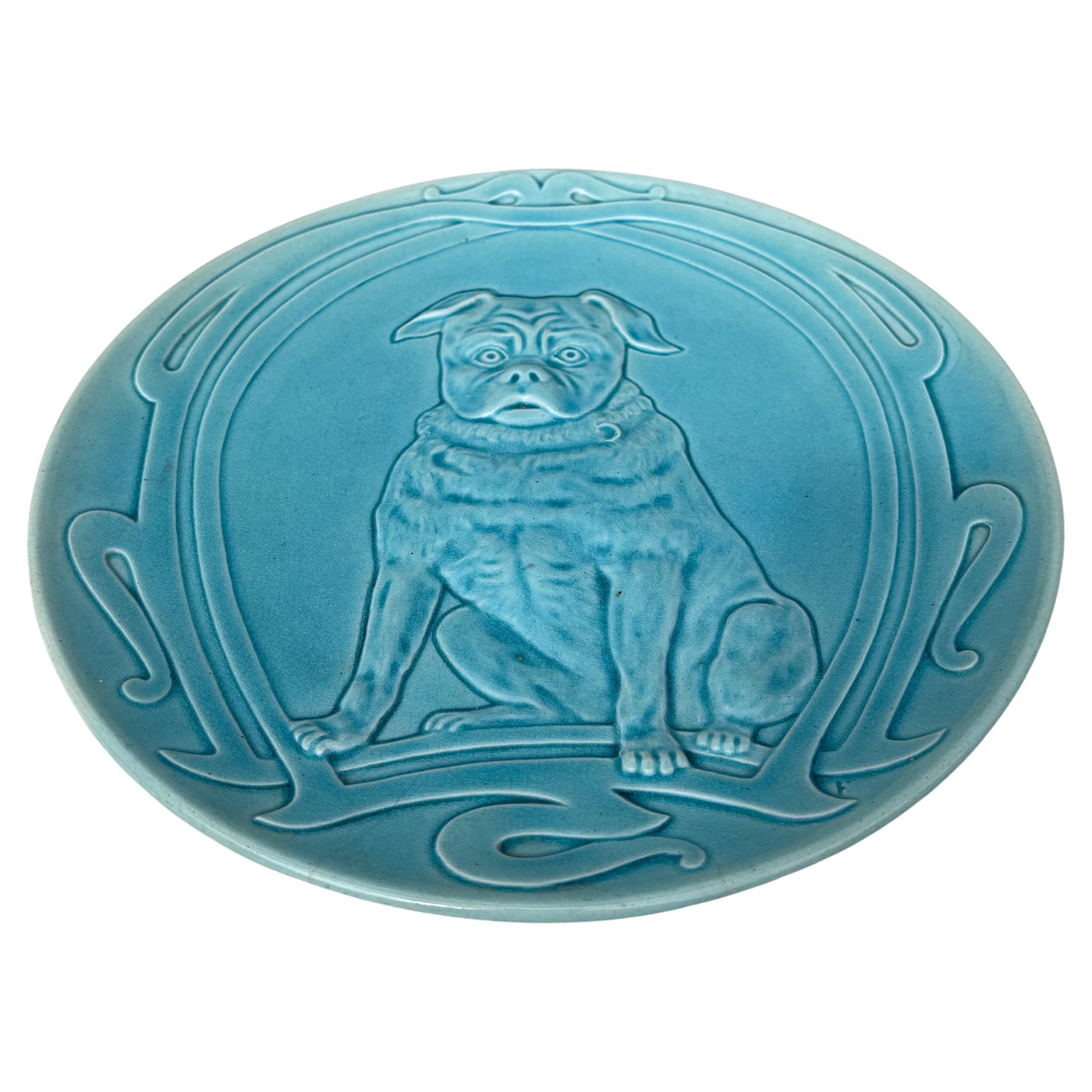 Grande piatto da parete francese in maiolica Bulldog, circa 1890.
Diametro / 11,3 pollici.