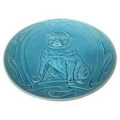 Grande piatto da parete francese in maiolica Bulldog, circa 1890