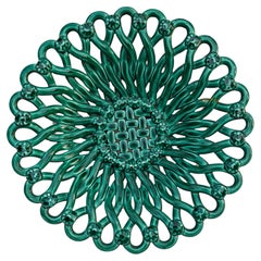 French Large Green Majolica Round Bowl or Basket Vallauris circa 1950