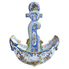 Antique French Faience Wall Pocket Anchor Desvres Fourmaintraux, Circa 1890