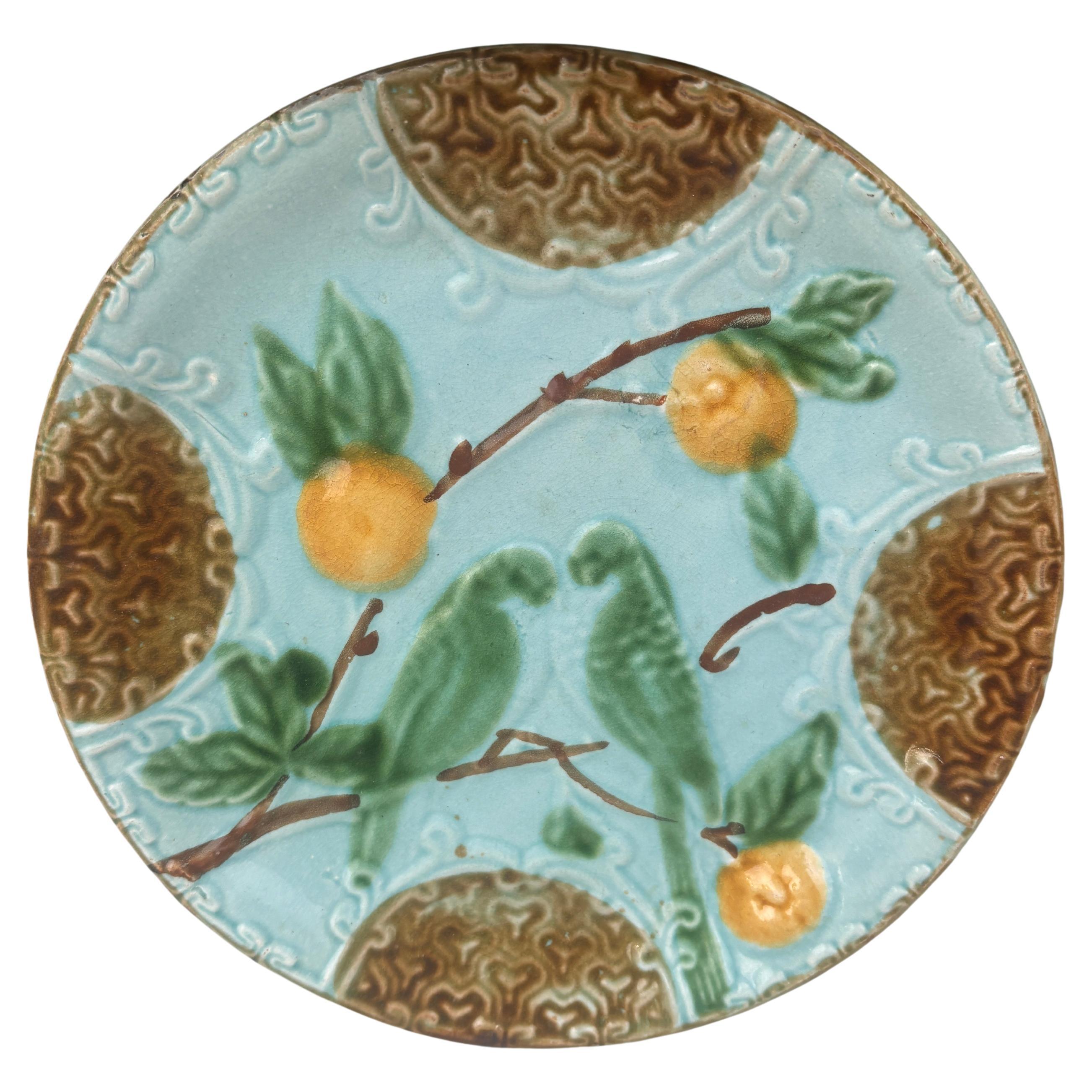 Majolica Parakeets Plate Salins, circa 1890