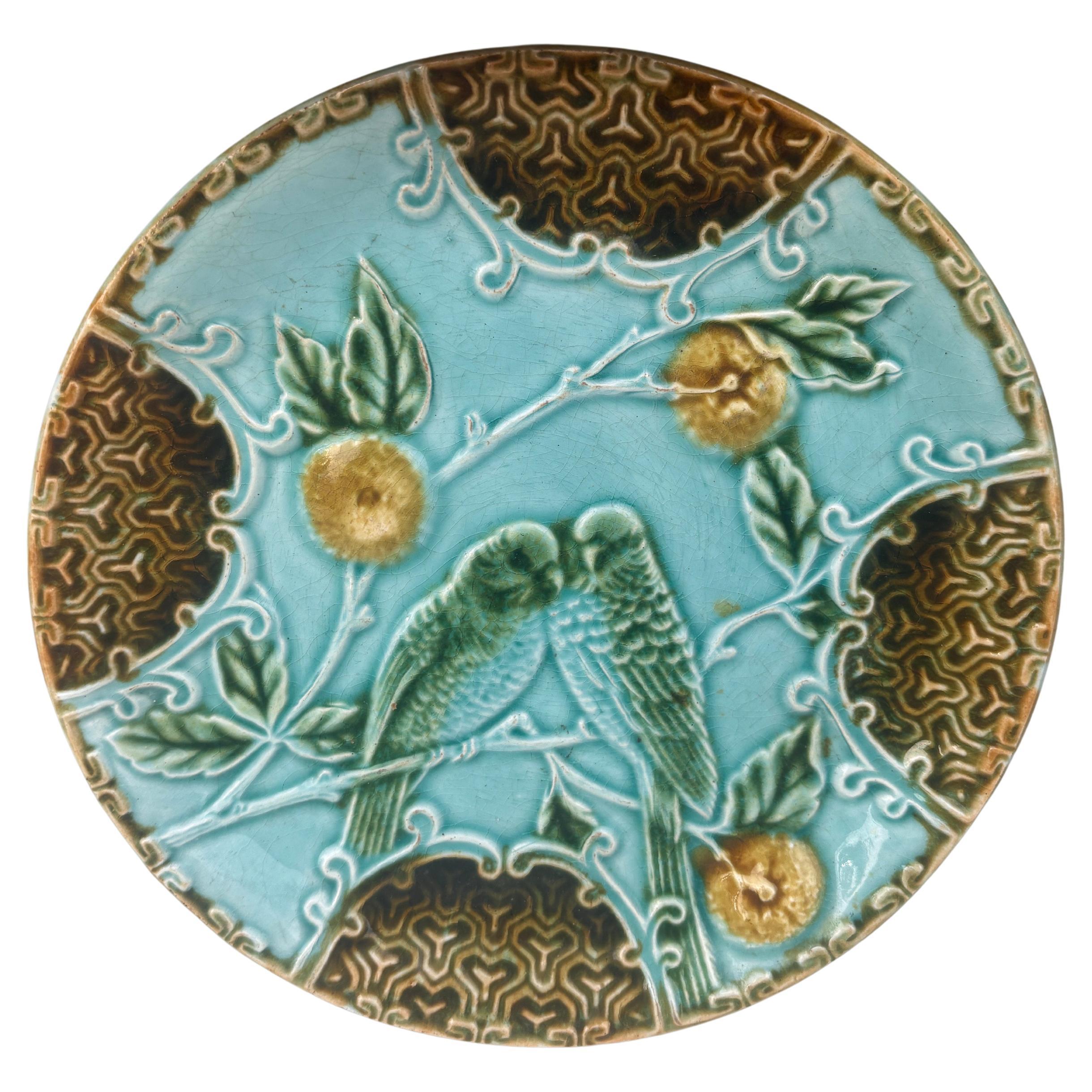 Majolica Parakeets Plate Salins, circa 1890