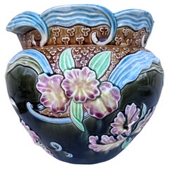 Large Majolica Orchid Cache Pot Fives Lille, circa 1890