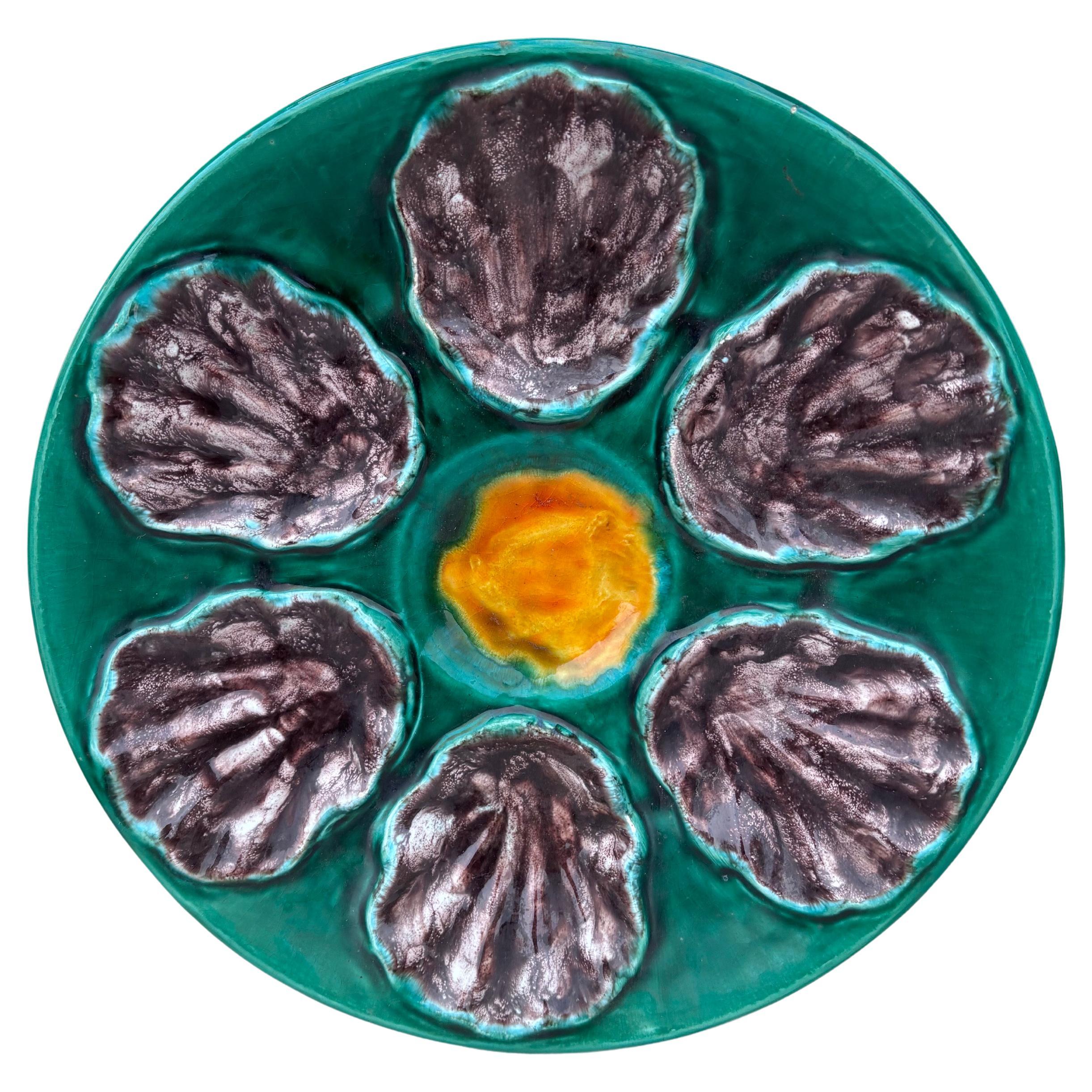 French Majolica Oyster Plate Bavent, circa 1920