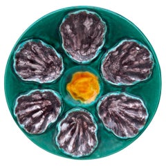 French Majolica Oyster Plate Bavent, circa 1920