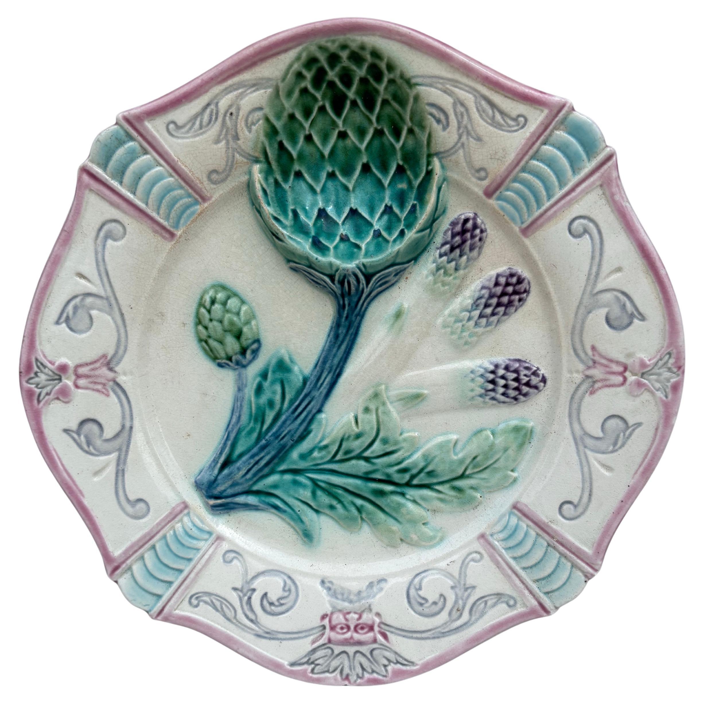 French Majolica Asparagus Plate Fives Lille, circa 1890