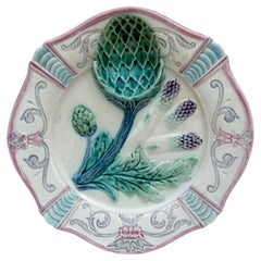 Assiette à asperges en majolique française Fives-Lille, vers 1890