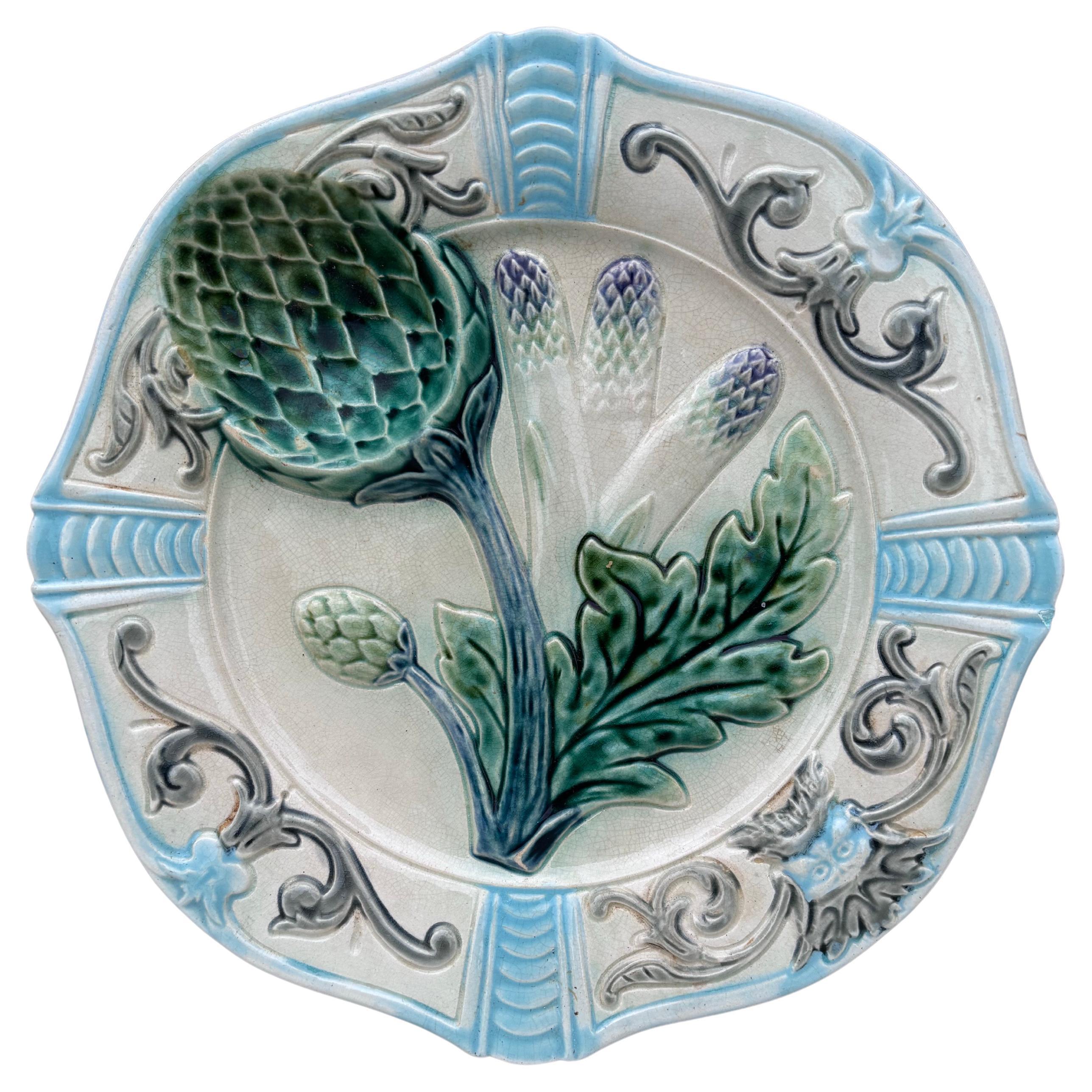 French Majolica Asparagus Plate Fives Lille, circa 1890