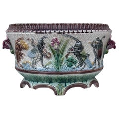 19th Century Majolica Insects Musicians Jardinière