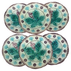 Set of 6 Large German Majolica Chesnut Leaves Plate Circa 1900