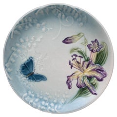 Majolica Plate Lily & Butterfly Choisy le Roi, circa 1880