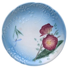 Majolica Plate Flowers & Dragonfly Choisy le Roi, circa 1880