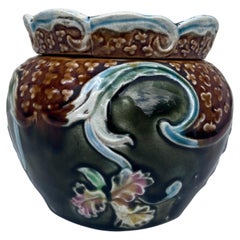 Small Majolica Orchid Cache Pot Fives Lille, circa 1890