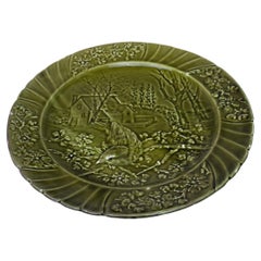 19th Century Green Majolica Bird Plate Sarreguemines