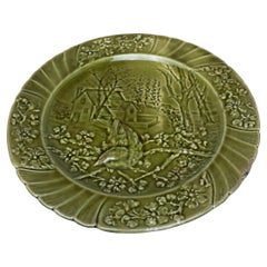 19th Century Green Majolica Bird Plate Sarreguemines