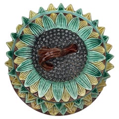 English Victorian Majolica Sunflower Box Holdcroft Circa 1890