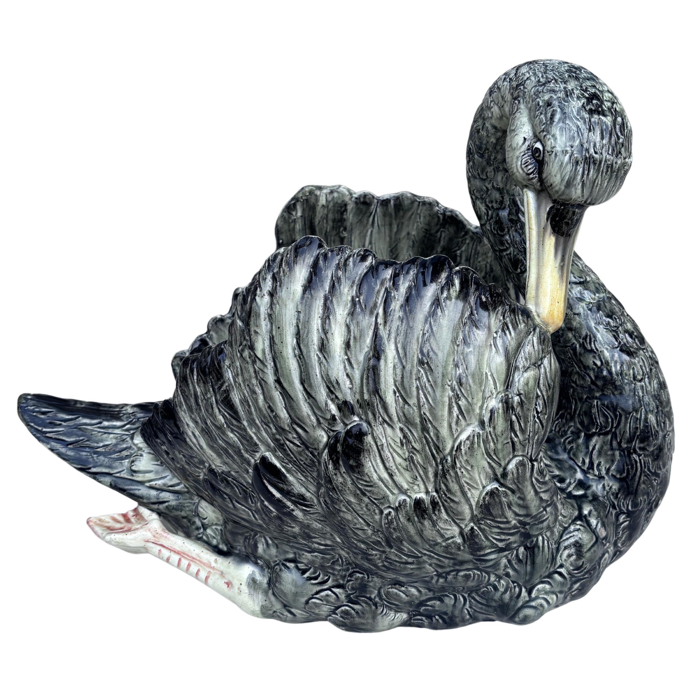 Rare Black Majolica Swan Jardiniere Jerome Massier, circa 1900 im Angebot