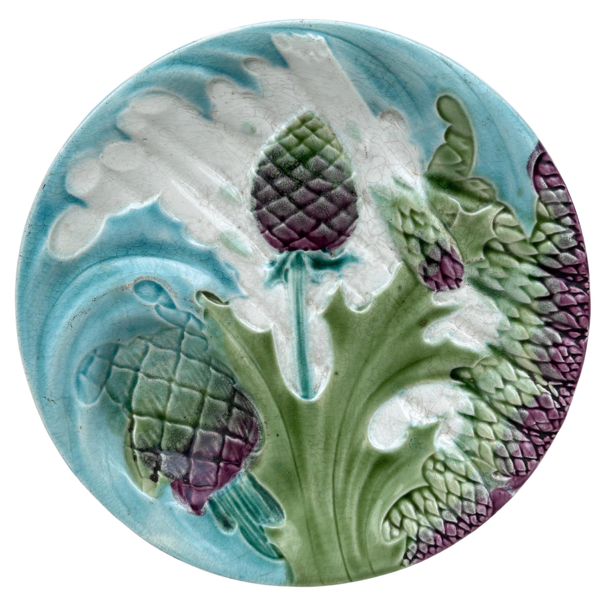 French Majolica Asparagus Plate Luneville Keller
Guerin, circa 1890