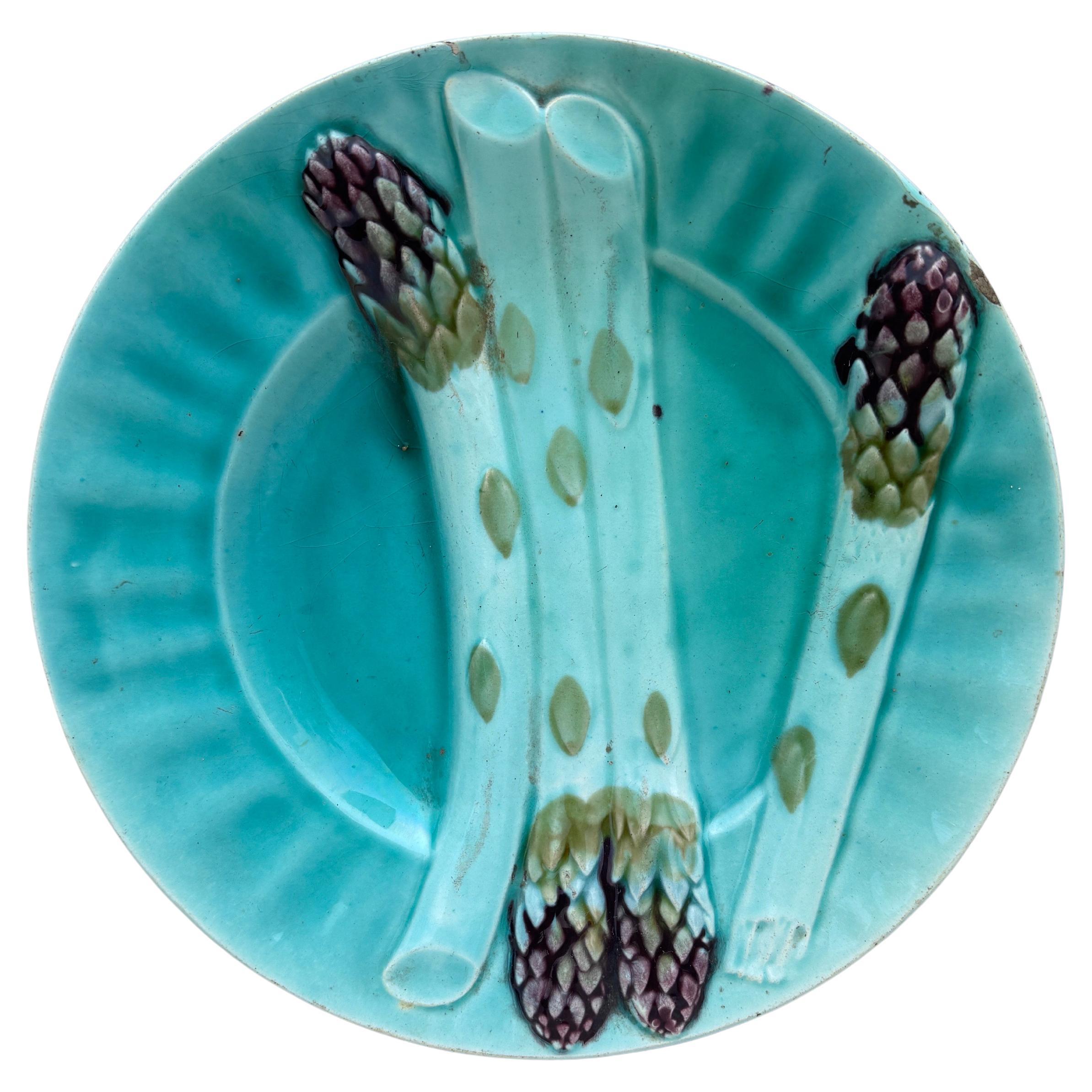 Französische Majolika Spargelteller Luneville Keller & Guerin, um 1890 (Spätes 19. Jahrhundert) im Angebot