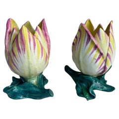 Grande paire de vases tulipes en majolique Jerome Massier, vers 1900