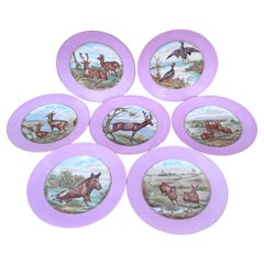 Raro Juego de 8 Platos de Porcelana Francesa Animales Salvajes Haviland Limoges Circa 1890
