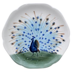 19th Century Majolica Peacock Plate Choisy Le Roi