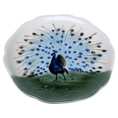 19th Century Majolica Peacock Plate Choisy Le Roi