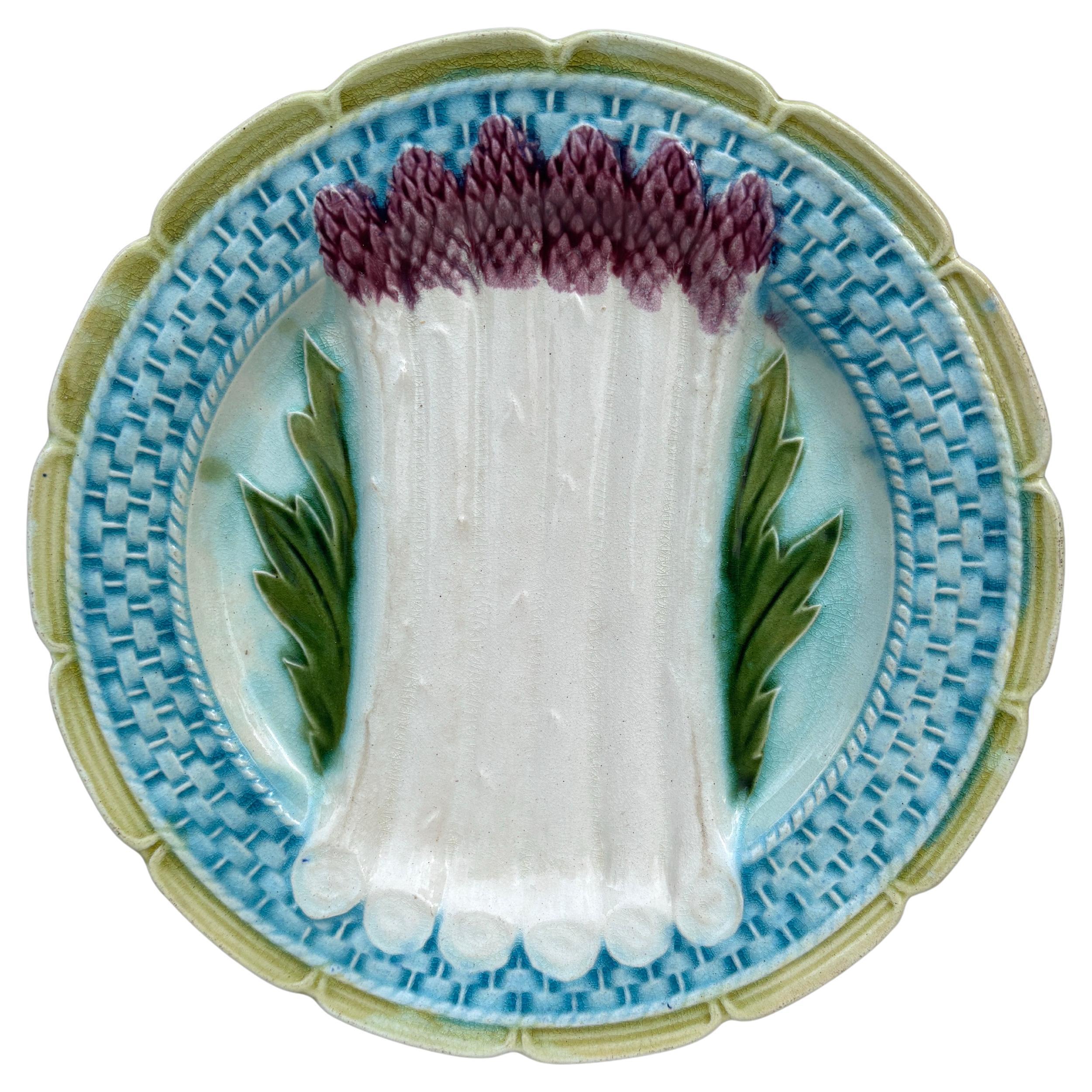 French Majolica Asparagus Plate Orchies, circa 1890