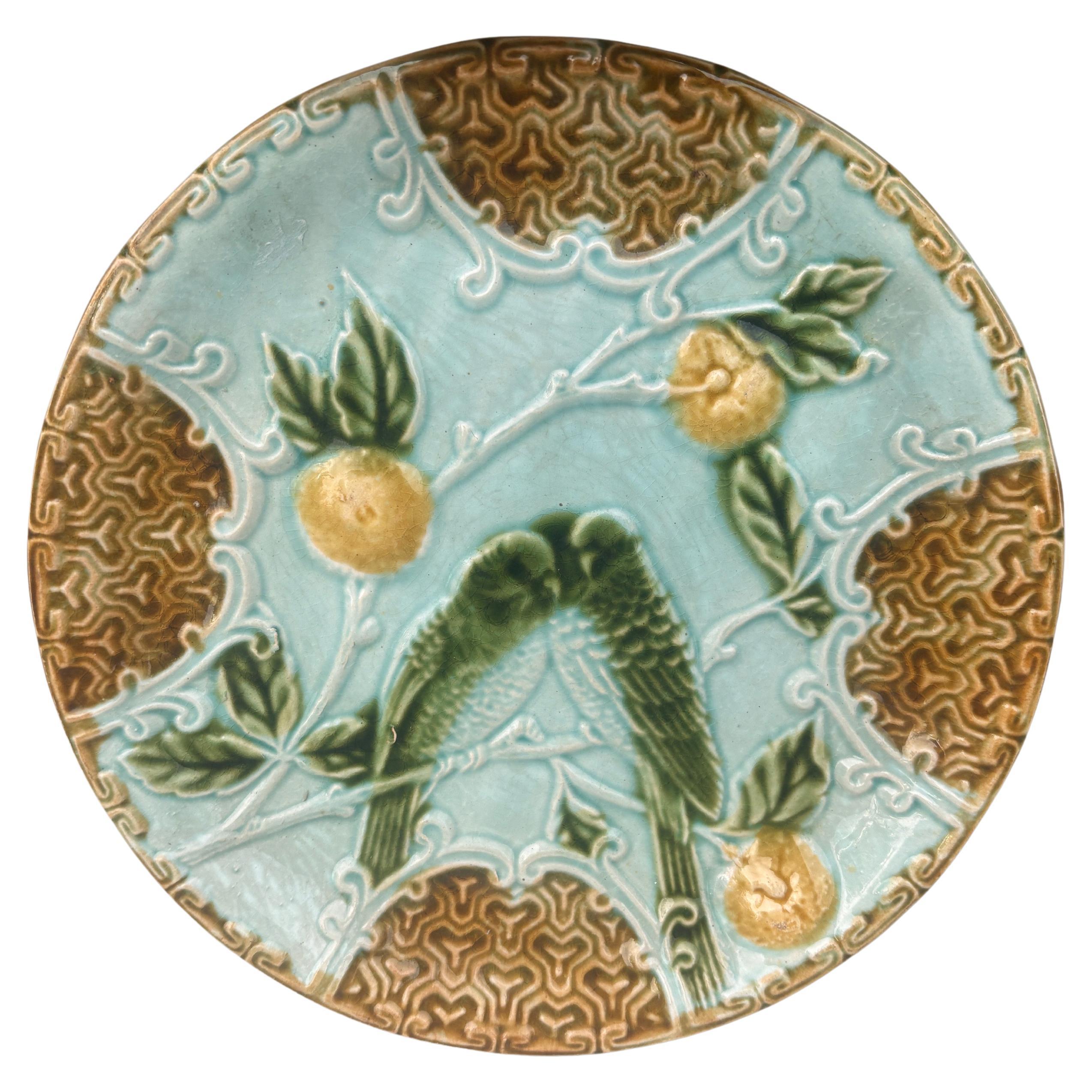 Majolica Parakeets Plate Salins, circa 1890