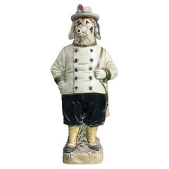 Bouteille à chien allemande en majolique, vers 1890