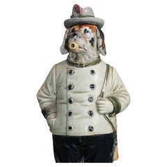 Bouteille à chien allemande en majolique, vers 1890