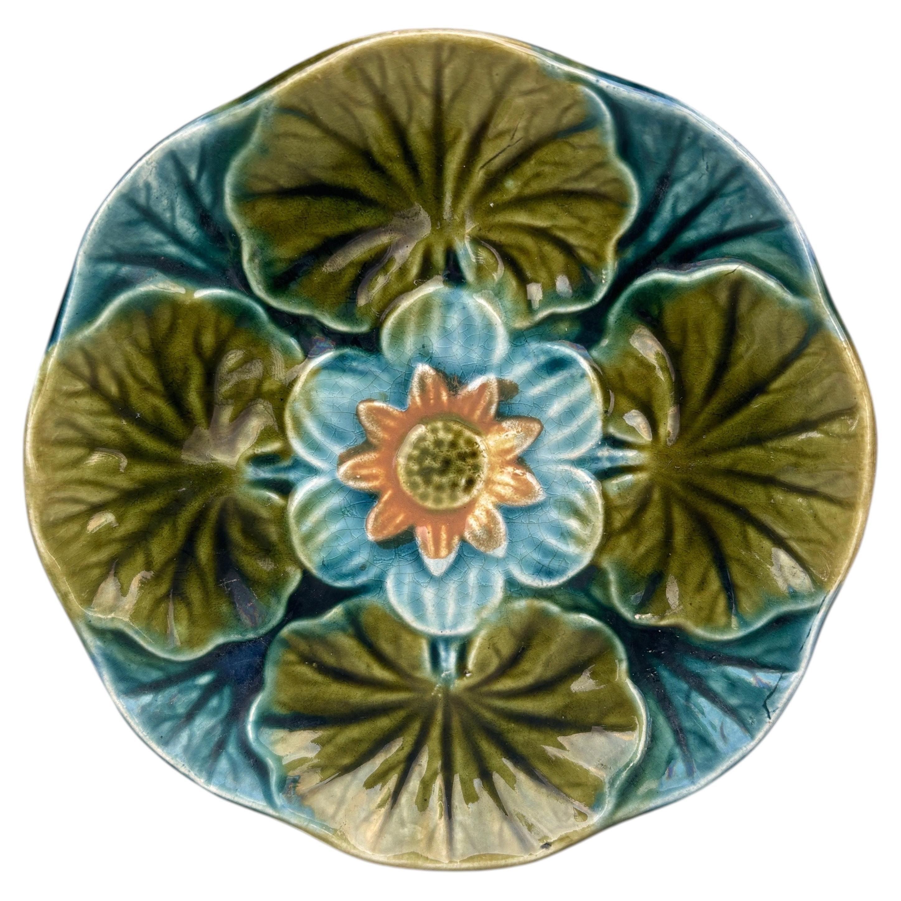 Small Majolica Water Lily Pond Plate Wasmuel, circa 1890