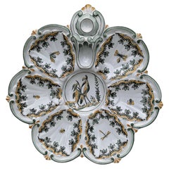 French Faience Oyster Birds Plate Saint Clement, circa 1890