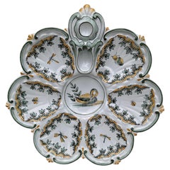 French Faience Swan Oyster Plate Saint Clement , circa 1890