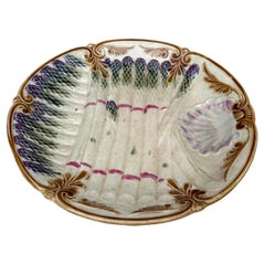 French Majolica Asparagus Plate Onnaing, circa 1890